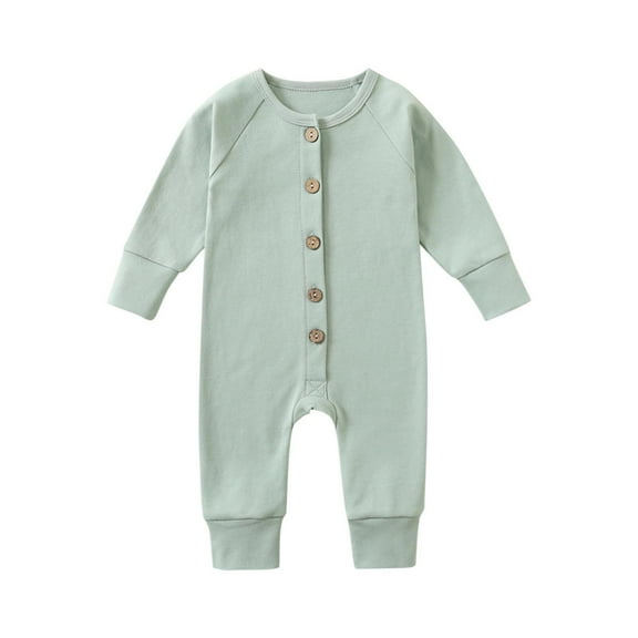 CLOISE Baby Rompers Girls Cotton Button Long Sleeve Solid Bodysuit Green 3-18 Months