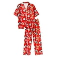 thumbnail image 4 of Drie Womens Christmas Pajamas Christmas Pajamas Sets for Women 2 Piece Lounge Pjs Set Bow Santa Print Short/Long Sleeve Shirt Pants Sets Sleepwear Red,2XL, 4 of 5