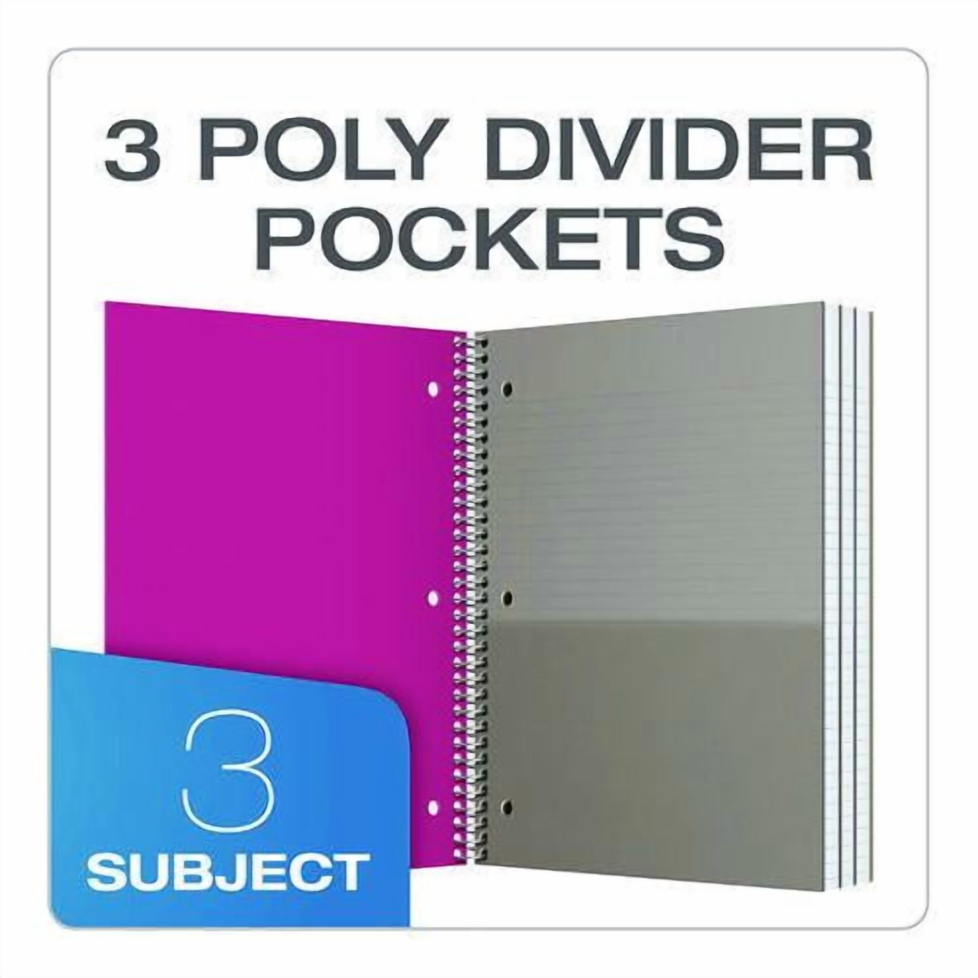 Three-Subject Notebook, Medium/College Rule, Randomly Assorted Cover Color, (150) 11 x 9 Sheets | Bundle of 2