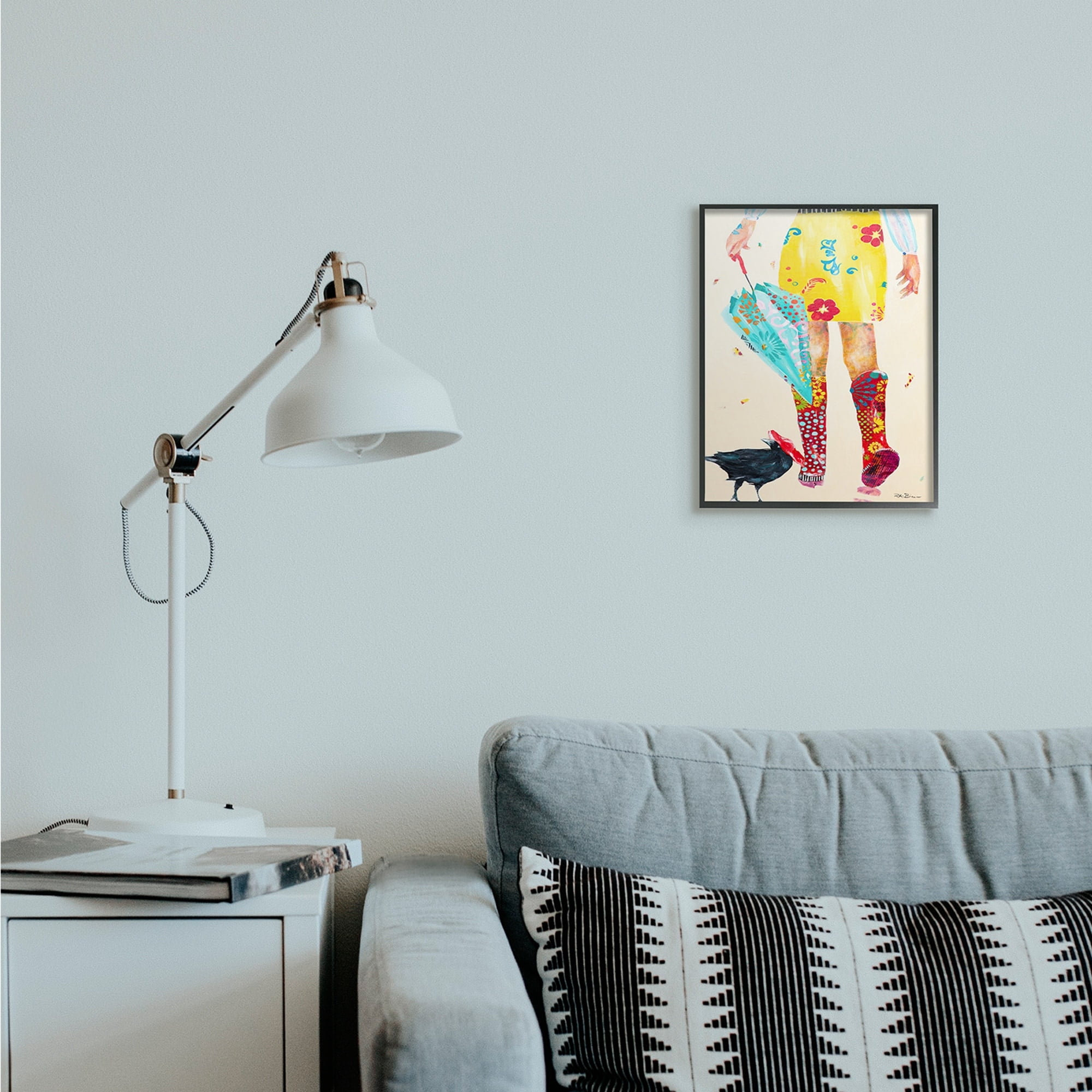 Stupell Industries Walking In Rainboots Cheerful Vibrant Pattern Black Framed, 16 x 20, Design by Pamela K. Beer
