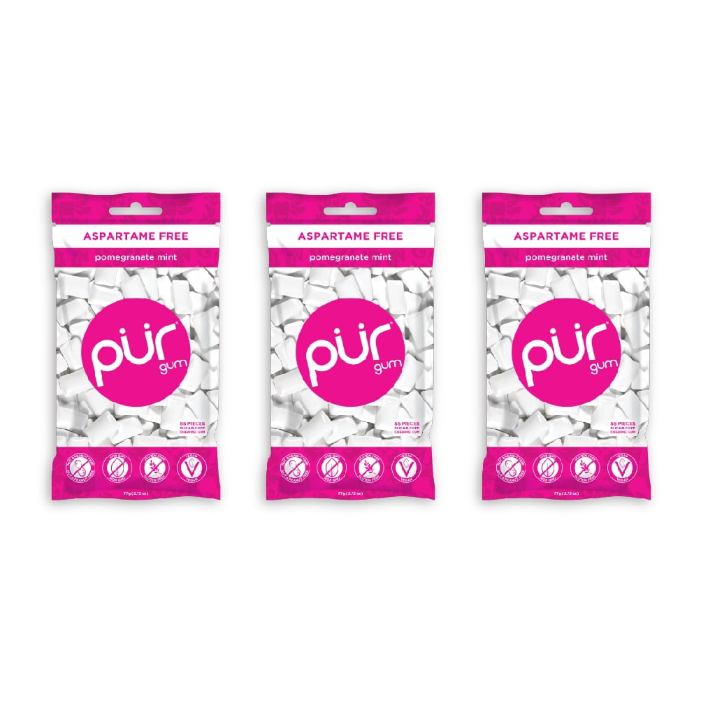 PUR Gum Sugar Free Chewing Gum with Xylitol - Natural Pomegranate Mint Flavor - 55 pieces (3 pack)