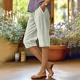 thumbnail image 5 of Josdec Women's Casual Striped Linen Bermuda Shorts Elastic High Waist Straight Leg Knee Length with Pockets for Summer Daily Beach Wear, 5 of 7