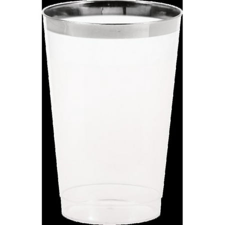 Silver Rimmed Clear Plastic Glass, 12 oz, 8pk