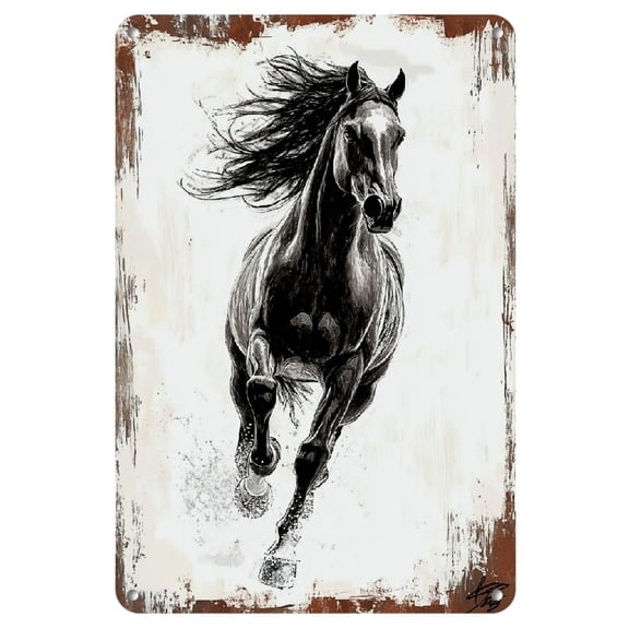Room Decoration: 1 Black And White Frameless Iron Painting, 8X12 Inch Artistic Horse Wall Decoration, Brand, Frameless