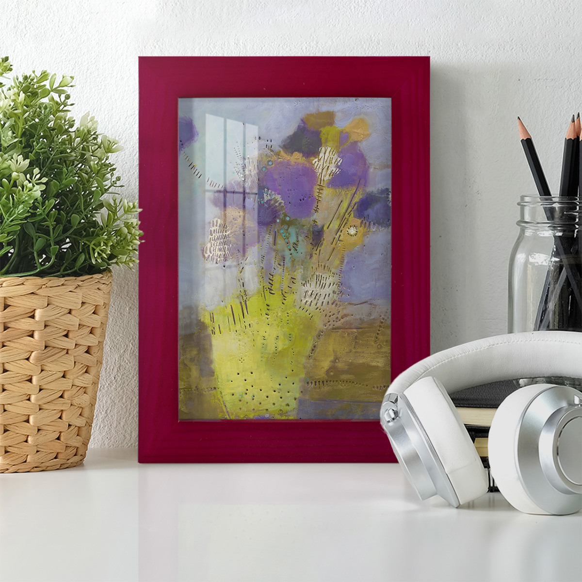 Blumen I -Framed Print w/glass-Cherry Red