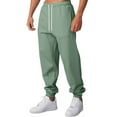 thumbnail image 2 of Dresfit Men's Baggy Joggers Cotton Cuffed Sweatpants Winter Drawstring Straight Leg Cinched Bottom Sports Track Pants Loose Fit Baggy Plus Size Thermal Trousesrs Light Green 3XL, 2 of 8