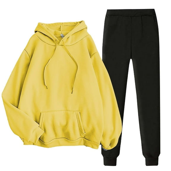 asjyhkr Womens Sets 2 Pieces Long Sleeve Drawstring Hooded Sweatshirts and Jogger High Waist Sweatpants with Pockets Casual Workout Gym Running Sets