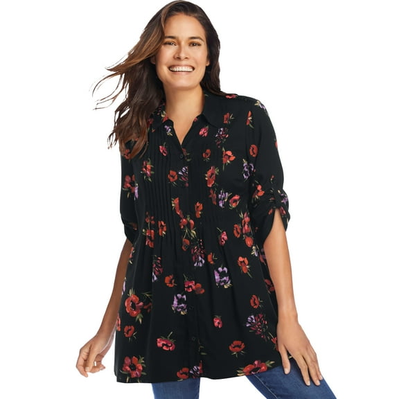 Woman Within Plus Size Rayon Pintucked Effortless Tunic Blouse