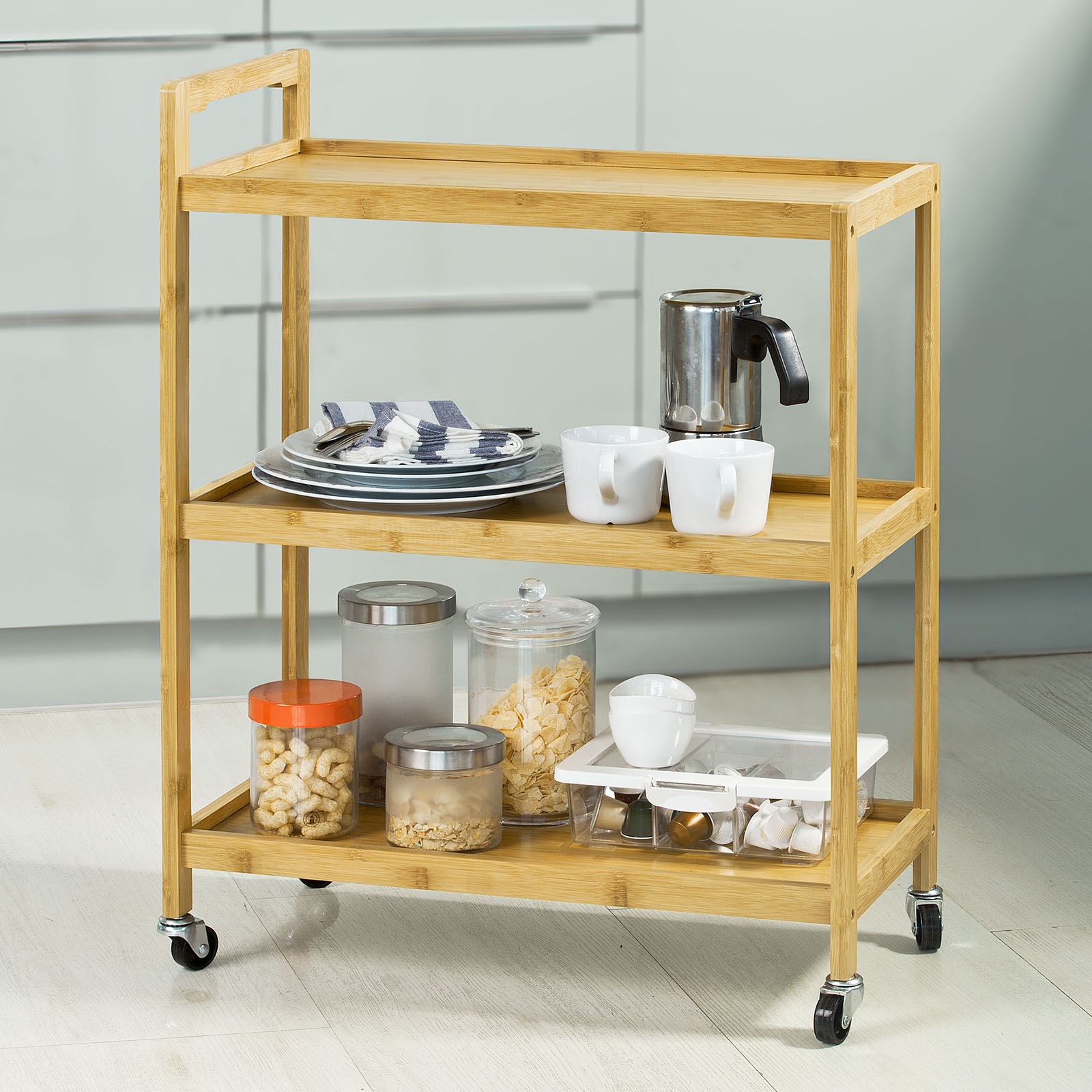Haotian FKW34BN,Bar Serving Cart,3 Shelves Serving Trolley Tea