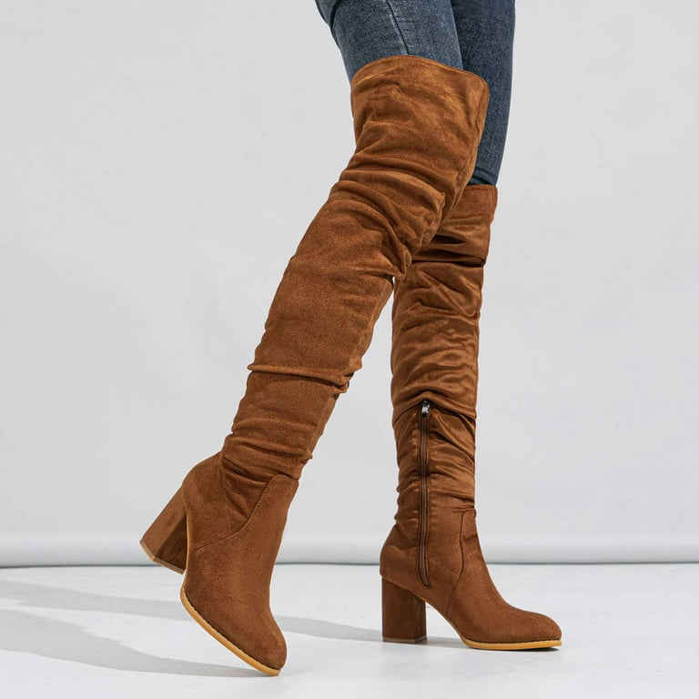 Slouchy Thigh High Boots for Women Fashion Suede Pointed Toe