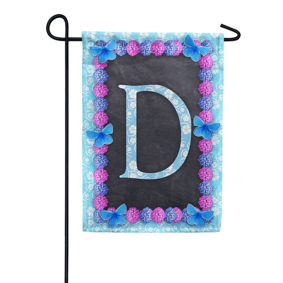 America Forever Spring Monogram Garden Flag Letter D 12.5 x 18 inches Double Sided Vertical Outdoor, Yard, Lawn, Decorative Seasonal, Hydrangeas, Blue Butterflies Bees Summer Floral Garden Flag