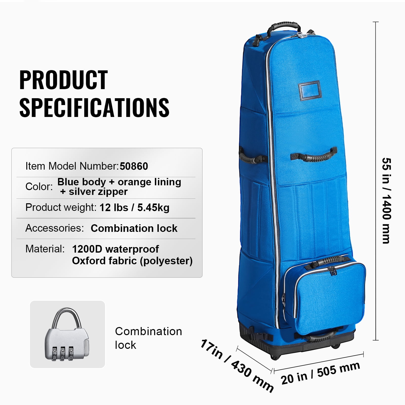 KFFKFF Golf Journey Case, Soft Exterior Golf Bag Cover, Durable 1200D Polyester Oxford Water-Resistant, Cushioned Wheeled Luggage for Clubs, Collapsible Carrier for Air Travel