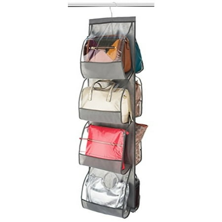 Zober Hanging Purse Organizer For closet Clear Handbag Organizer For Purses, Handbags Etc. 8 Easy Access Clear Vinyl Pockets With 360 Degree Swivel Hook, Gray, 47” L x 12 ¼” W