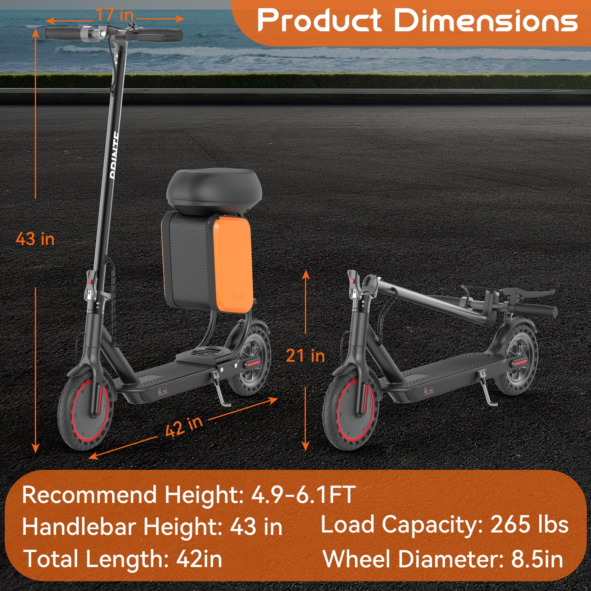 PRINTE N1 Electric Scooter 350W with Seat and Storage Bag, LCD Display Waterproof APP 19MPH for Adult and Teen UL2272