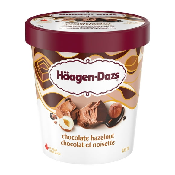 HAAGEN-DAZS Chocolate Hazelnut Ice Cream, Rich Ripples of Chocolatey Hazelnut, Canadian Dairy, No Artificial Colours or Flavours, Made In Canada 450 mL, E-HAGEN DAZS HD CHOCOLATEHAZELNUT