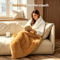 thumbnail image 3 of Phantoscope 880GSM Long Pile Faux Fur Throw Blanket, Luxury Fluffy Warm Blanket for Boho Decor, Mustard Yellow, 50"x60", 3 of 6