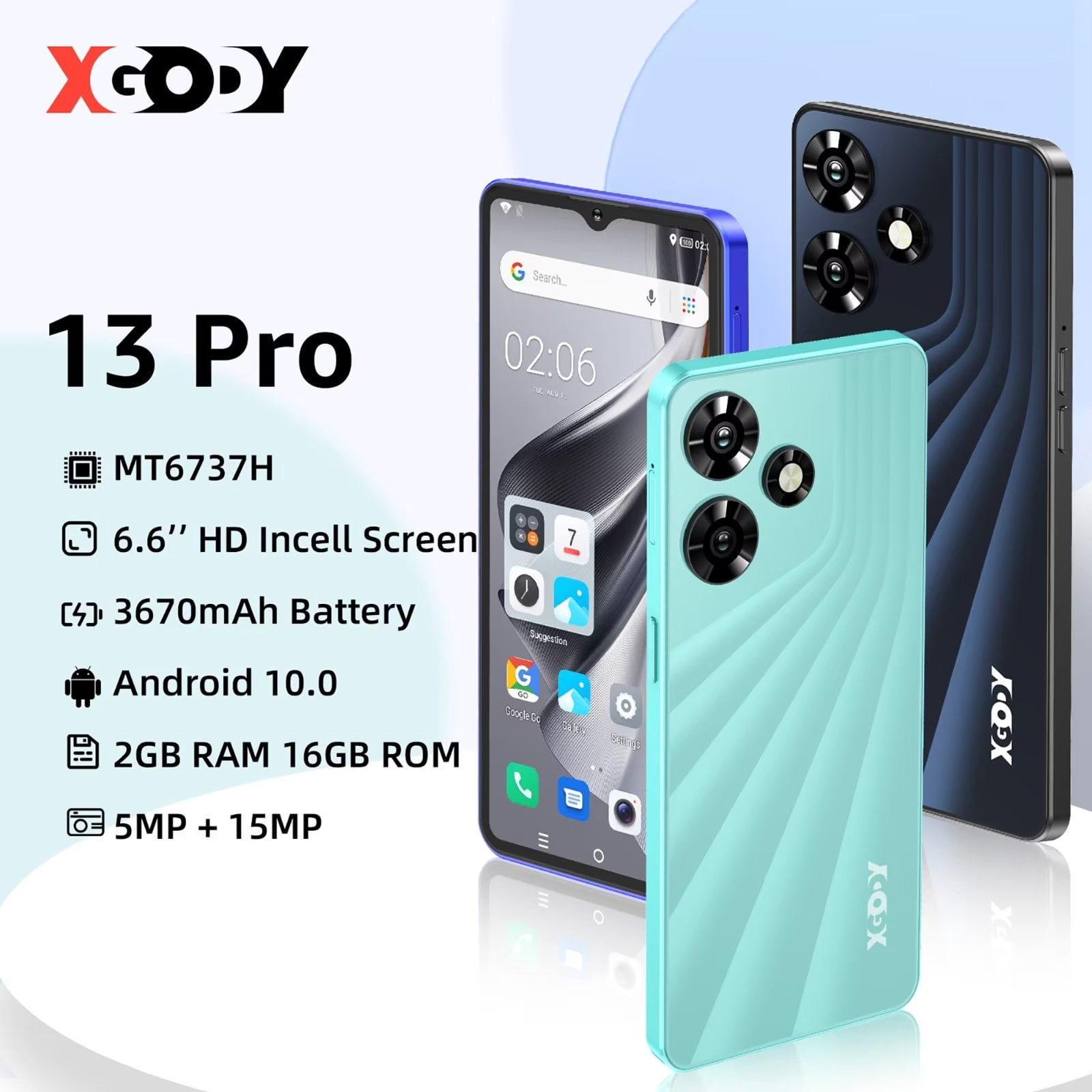 XGODY 4G T-Mobile Unlocked Cell Phones, 6.6" 15MP Unlocked Android Phones,16GB Dual Sim Smartphone,Black