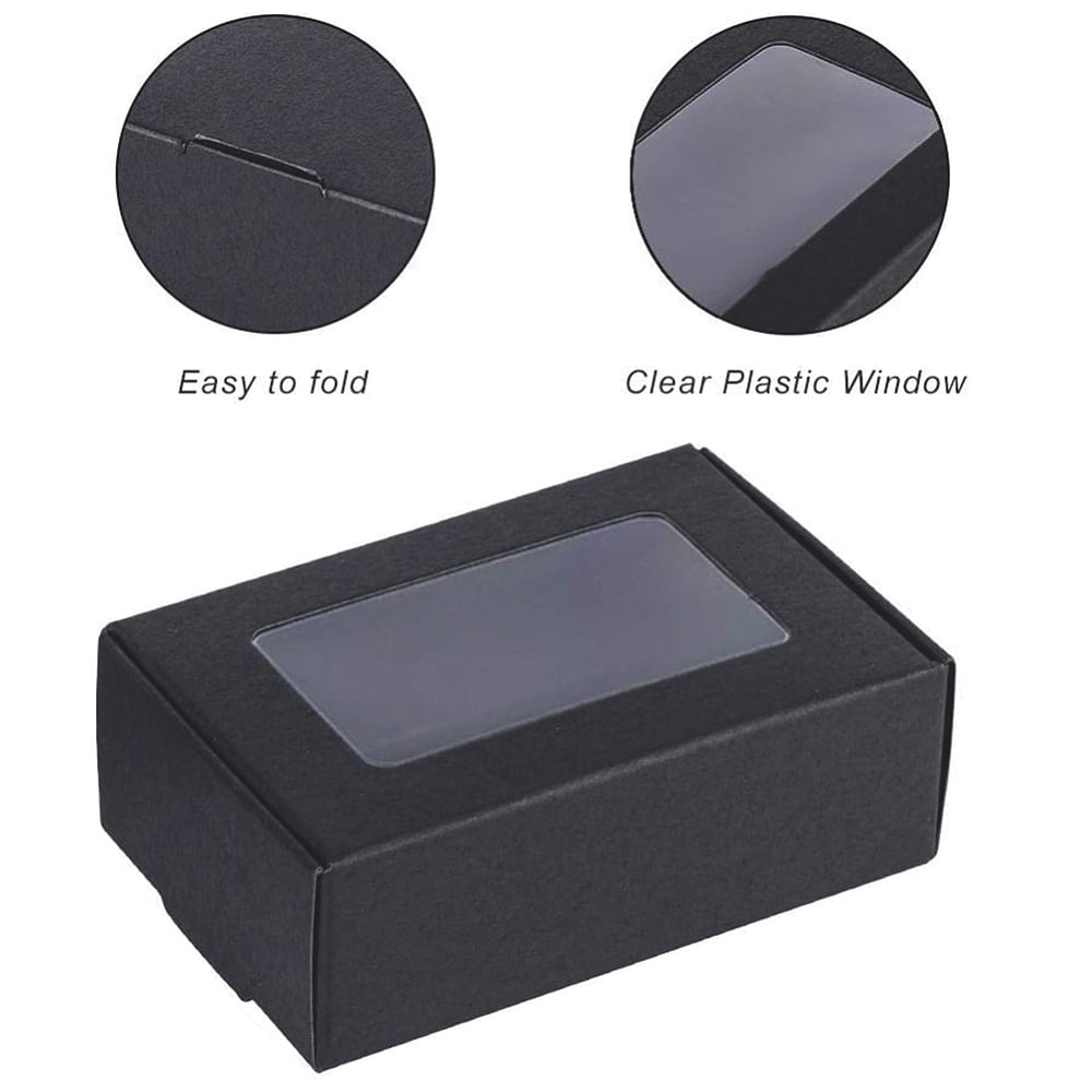 100Pcs Craft Paper Boxes with Windows Rectangle Black 6.2x8.7x3cm DIY