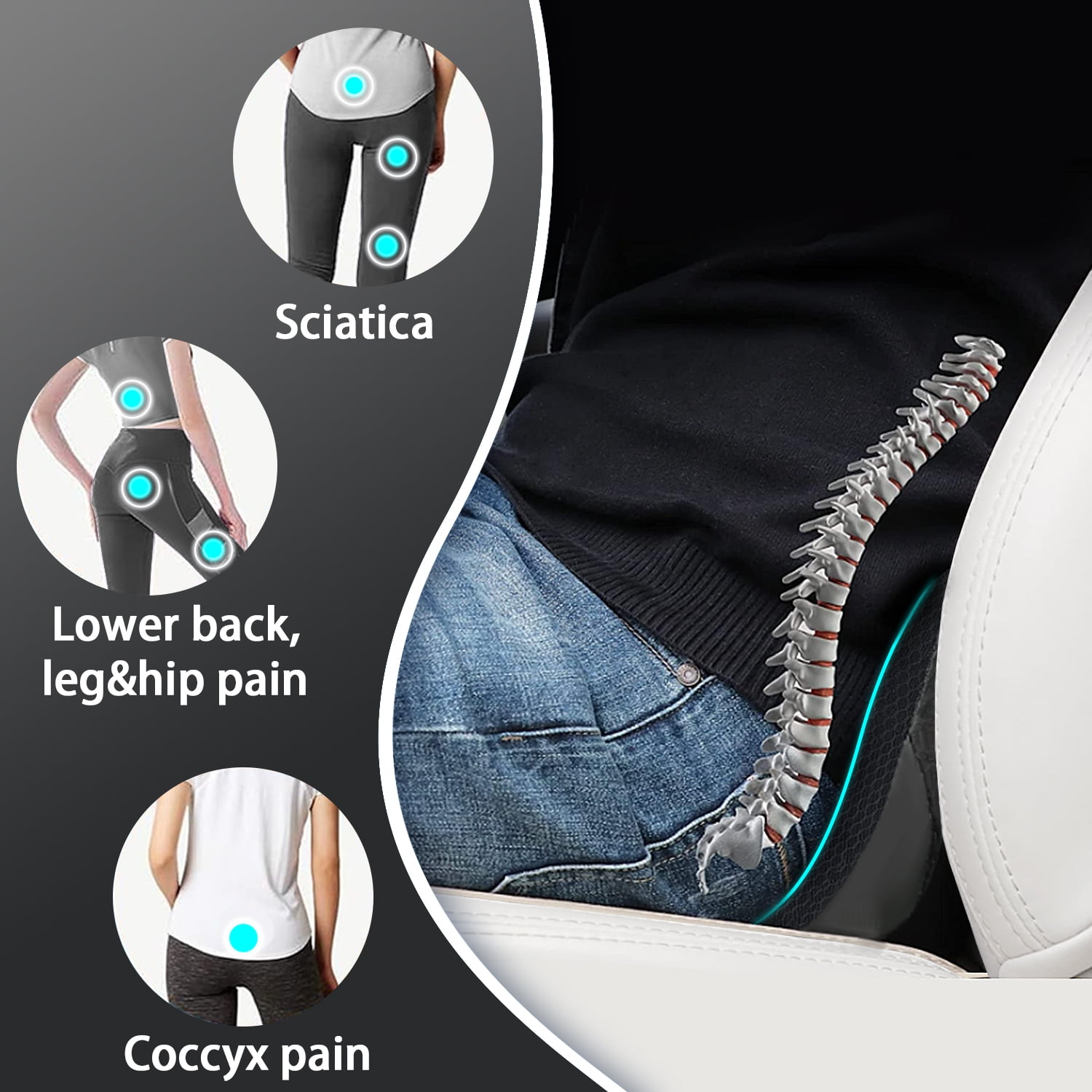 Harlier Premium Car Seat Cushion, Memory Foam Driver Seat Cushion To Improve Driving View, Sciatica & Lower Back Pain Relief - Seat Cushion For Car