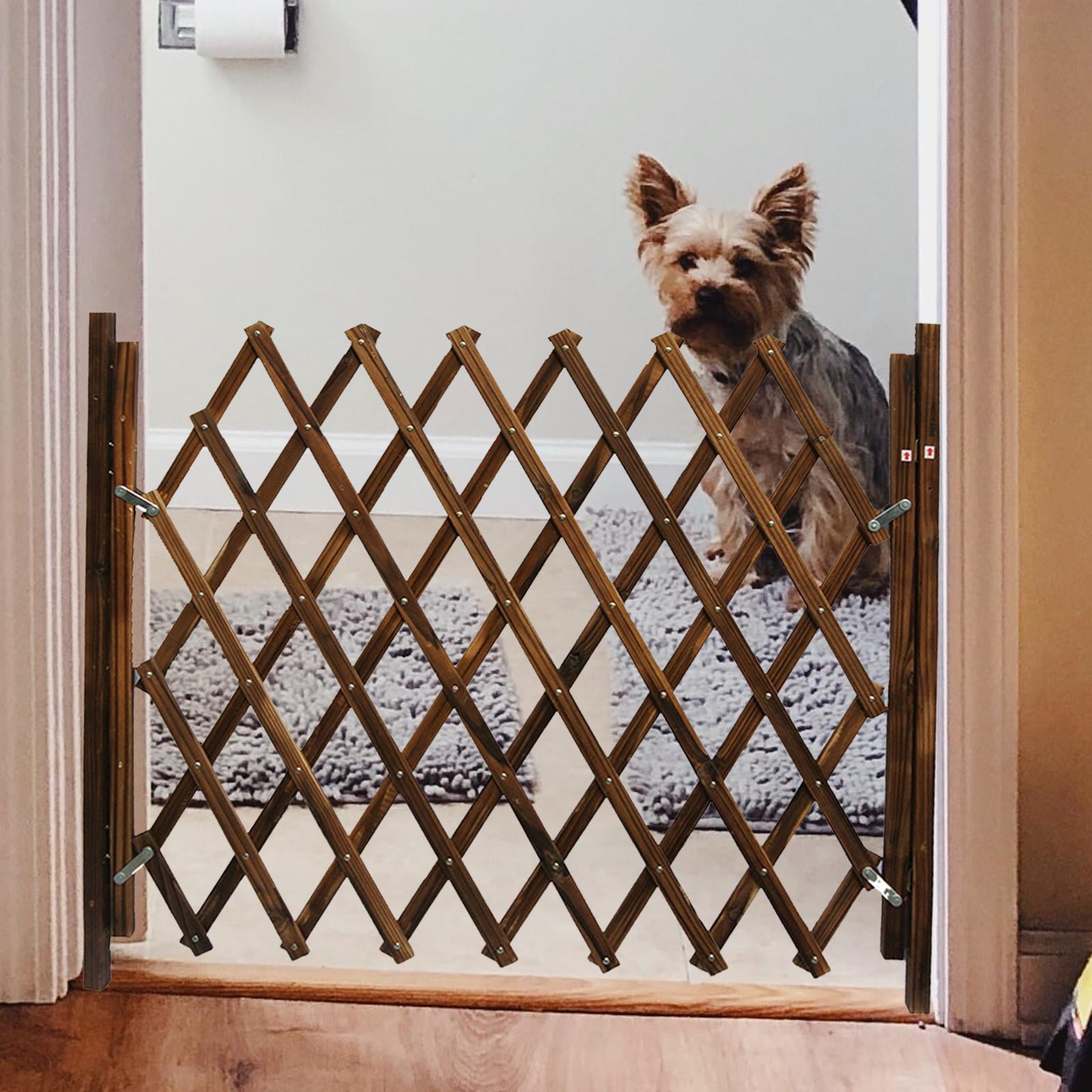Lipstore Wooden Expandable Accordion Dog Gate Protection For Doorway Patio Lawn Brown 33 To 110cm