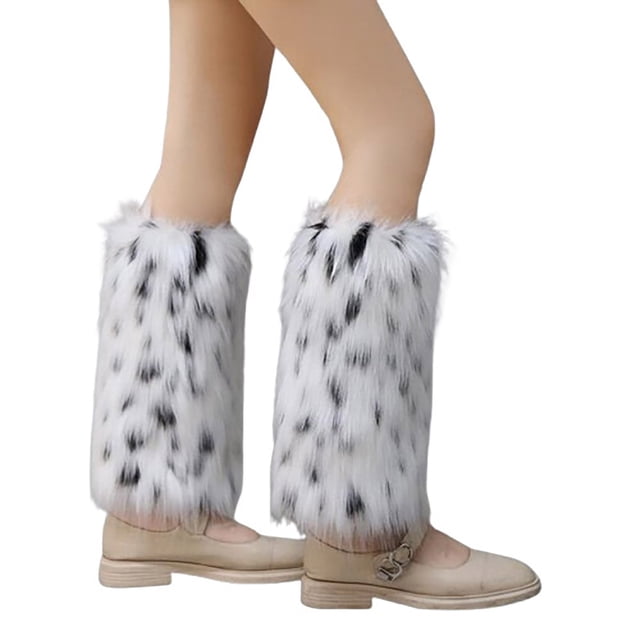 White Womens Foot Socks Mid Leg Warmers Boot Covers Stacked Socks In White Size M Height 7.87 Inch