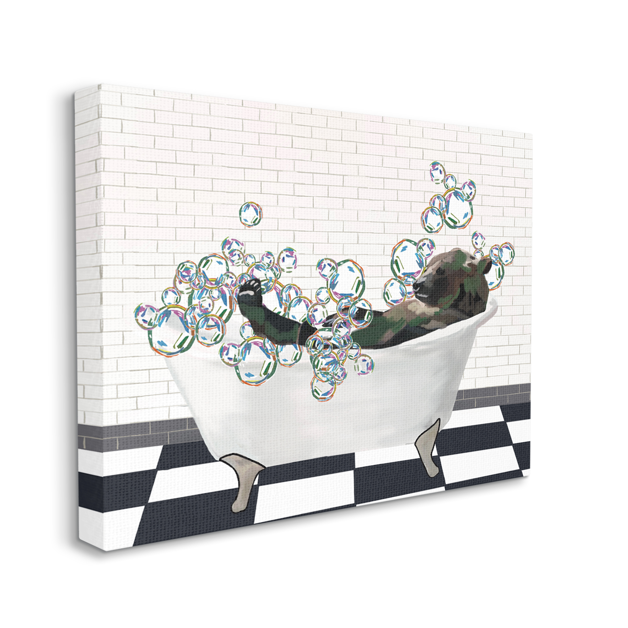 Stupell Industries Bear in Bubble Bath Animals & Insects Painting Gallery Wrapped Canvas Print Wall Art, 20 x 16