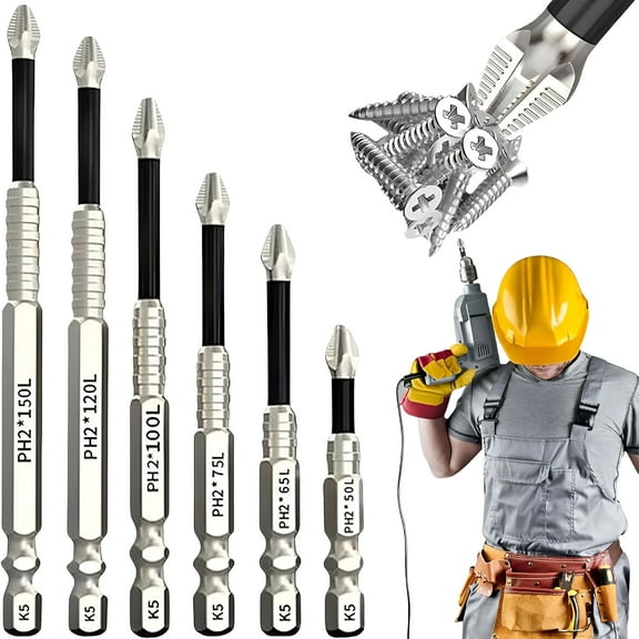EXLEAF 2026 New Anti Slip Bit,Impact Resistant Non Slip Bit,Upgraded Anti-Slip Screwdriver Bits Set,High Magnetic Screwdriver Drill Bits Set,50 65 75 100 120 150Mm (1Set)
