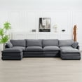 thumbnail image 2 of JUSTLET U-Shaped Sectional Sofa Set, 148" Indoor Furniture Convertible Modular Corduroy Sectional Sofa Set with 2 Ottomans for Living Room, Dark Gray, 2 of 9