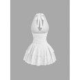 thumbnail image 2 of White Lace Halter Neck Ruched Peplum Mini Dress For Women, 2 of 5