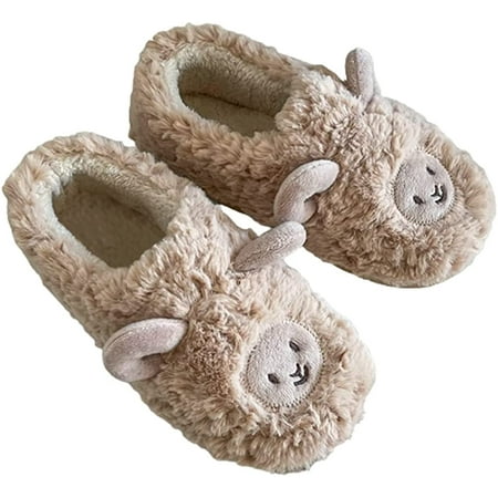 

PIKADINGNIS Cute Furry Sheep Slippers for Women Men Fluffy Faux Fur Plush Lining Warm Soft Winter Wrap Heel House Shoes Indoor Outdoor