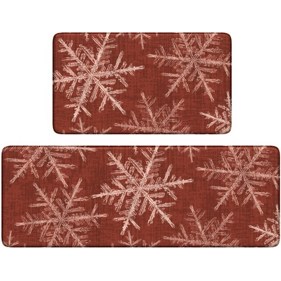 Snowflake Christmas Kitchen Mat, Anti Fatigue Mats for Kitchen Floor Cushioned Red Kitchen Rugs Non Slip, Floral Ergonomic Waterproof Standing Mat for Home Decor,Laundry,Sink