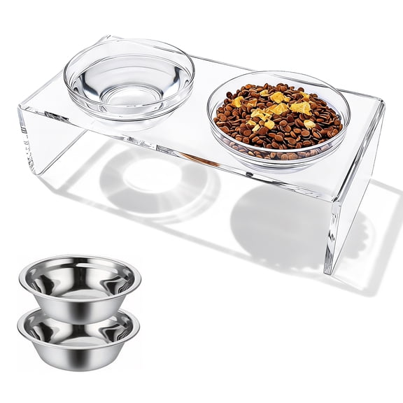 YAOYAO LAND Elevated Dog Bowl Stand with 2 Clear Acrylic & 2 Stainless Steel Bowls for Medium Dogs – Food & Water Feeder