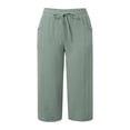 thumbnail image 4 of Heydday Linen Capri Pants for Girls Baggy Straight Leg Gauze Yoga Pant Loose Comfy Cropped Trousers with Pockets (Light Green3/10-11 Years), 4 of 5