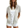 thumbnail image 2 of thefmos Women Summer Fall Short Sleeve Hooded Zip Open Front Casual Basic Solid Trendy Tops Hoodie Casual Sweatshirt Jacket, White XL, 2 of 7