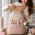 thumbnail image 3 of 3 Pack Corduroy Texture Checkered Backpack Combo Cute Bow Daypack With Lunch Tote Pencil Bag Large Storage School Travel Laptop Backpack, 3 of 6