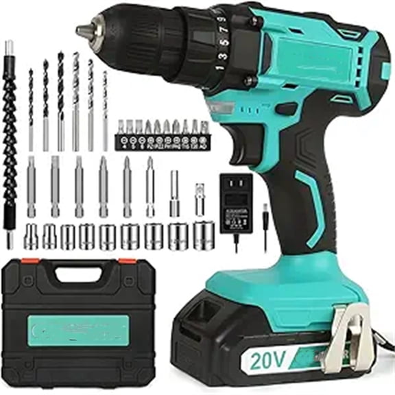 20V Cordless Drill, Electric Power Drill Set with 1 Battery & Charger, 3/8” Keyless Chuck, 2 Variable Speed, 266 In-lb Torque, 25 1 Position and 34pcs Drill/Driver Bits