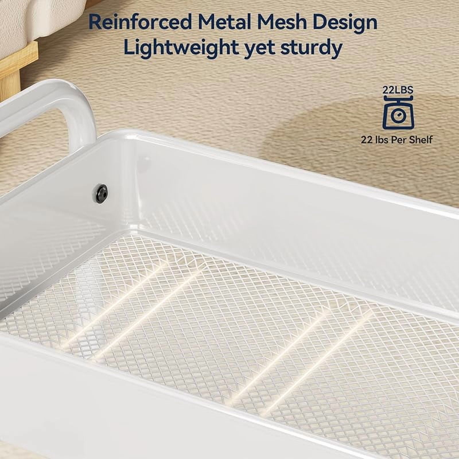 3 Tier Rolling Cart - Metal Utility Cart with Wheels, Hanging Cups, Hooks, Heavy Duty Mesh Rolling Storage Cart Organizer, Craft Cart for Kitchen Office, Lightweight and Sturdy
