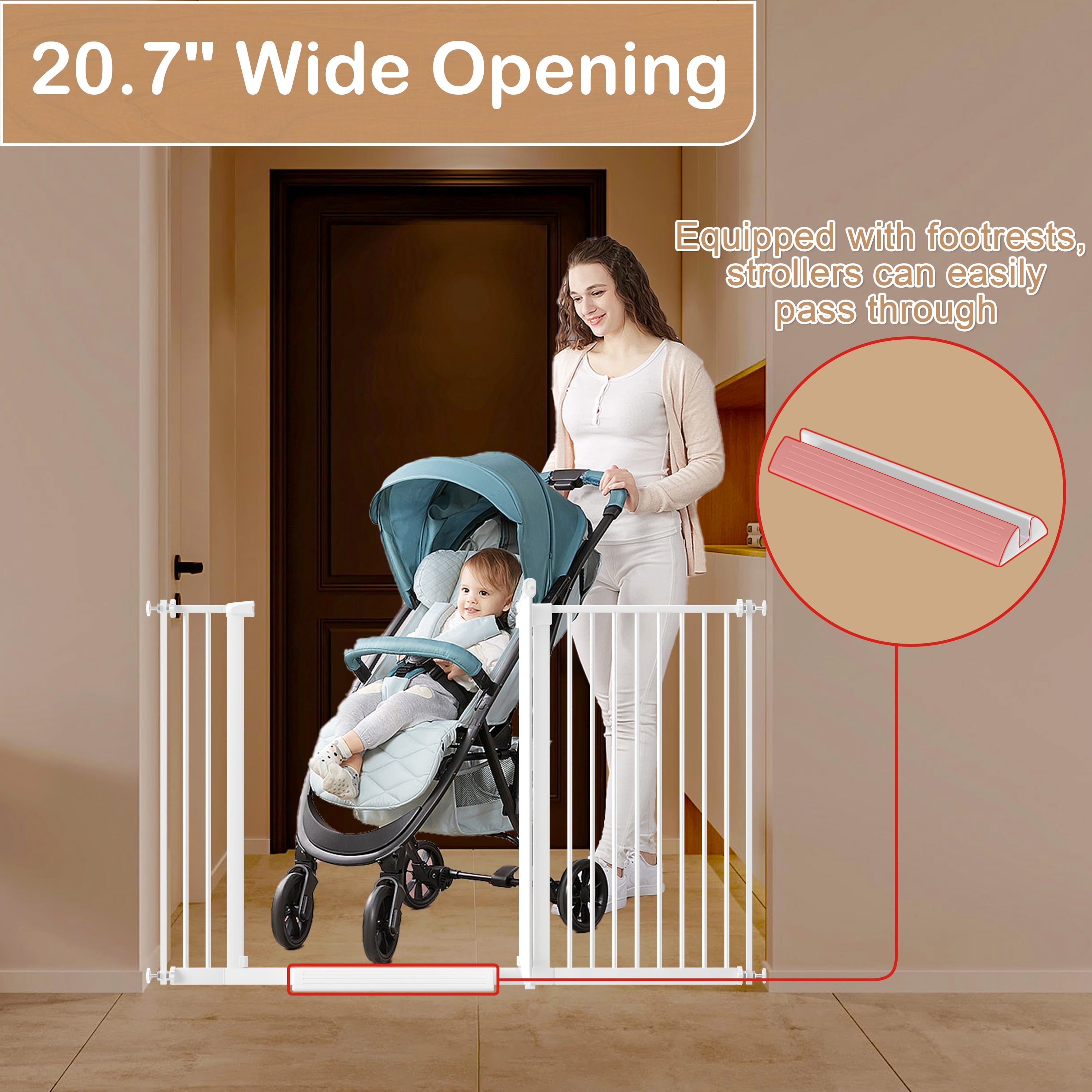 LuckyApr Extra Wide Baby Gate Ultra Narrow Spacing 53.74"-61.61"" Pressure Mounted Double Lock Swing Auto Close Walk Through