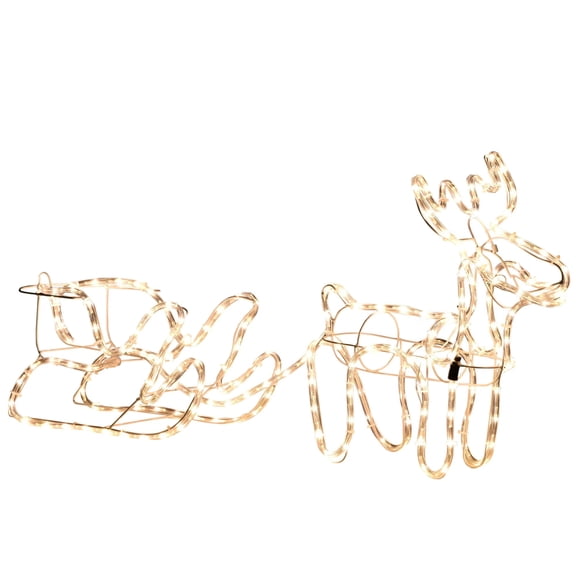 LED Christmas Reindeer and Sleigh Yard Decoration, 192 Warm White Lights Outdoor Holiday Display, Steel Frame Weatherproof for Garden