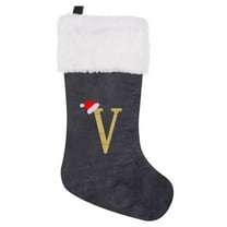 AuroraX Gray Velvet Christmas Stocking with Initials Personalized Embroidered Monogrammed Xmas Stocking Plush 16" Candy Stocking Bag for Holiday Decoration Gifts for Fireplace