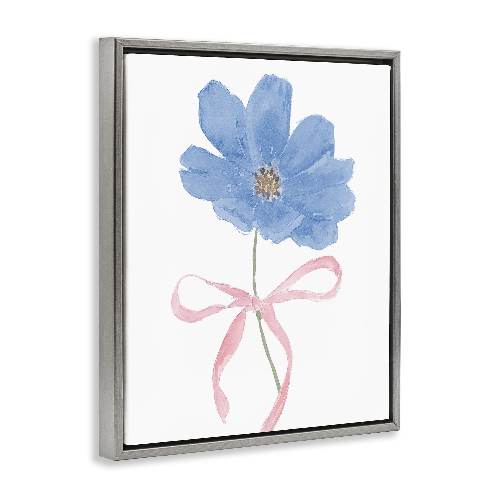Stupell Industries Blue Bow Bloom Gray Framed Floater Canvas Wall Art, design by Lucille Price