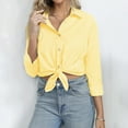 thumbnail image 5 of Tittly Button Down Shirts Blouses for Women Women's Striped Button Down Shirt Classic Long Sleeve Fashion Collared Work Shirt Tops Tshirts Shirts Long Sleeve Shirts for Women Yellow L, 5 of 7
