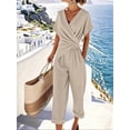 thumbnail image 4 of Women'S Outfits V Neck Cap Sleeve Crop Top Wide Leg Pant Sets Cream White L, 4 of 7