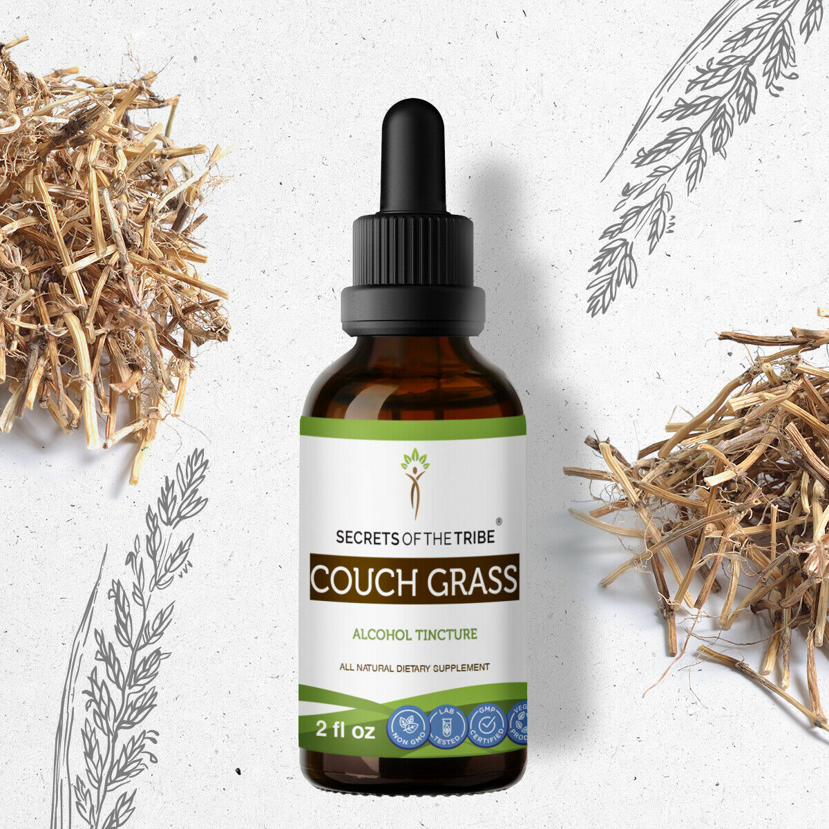Couch Grass Tincture Alcohol Extract, Organic Couch Grass (Elymus
