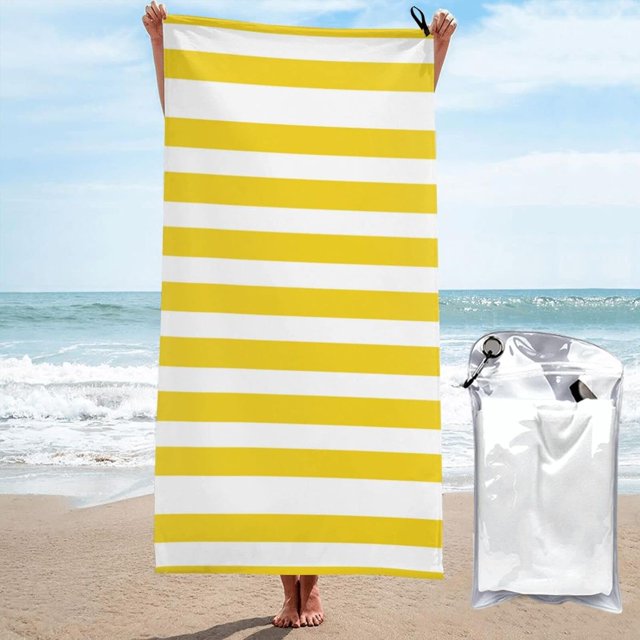 Toalla de playa de microfibra con estampado de rayas amarillas y cáscara de limón: toalla grande, de secado rápido, suave, ligera y sin arena, 160 x 80 cm