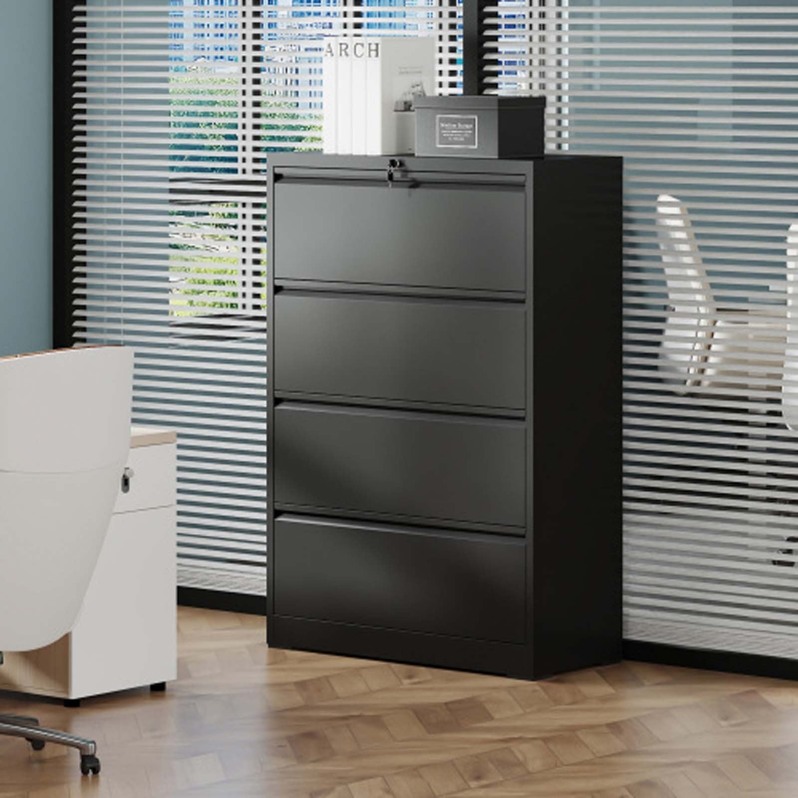 Tall 4 Drawer File Cabinet with Lock - Metal Drawer Cabinet, Office Lateral File Cabinets for Home Office/Study, Wide Storage for Multiple Paper Sizes (Black)