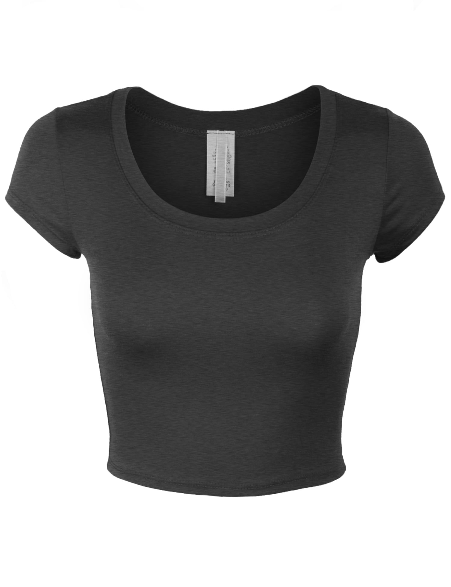 POL Round Neck Short Sleeve Crop T-Shirt with Lace Trim