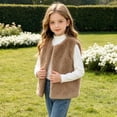 thumbnail image 7 of Lutiedan Girls Faux Furs Vest Kids Sleeveless Button Down Fluffy Coat Fleece Warm Layering Winter Waistcoat 18M-13Y,Coffee, 7 of 7