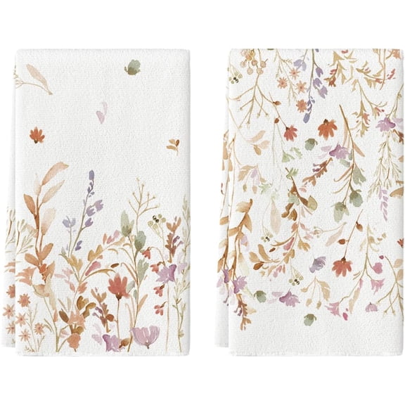 Flowers Wildflower Fall Kitchen Towels Dish Towels, 18x26 Inch Farmhouse Autumn Decoration Hand Towels Set of 2