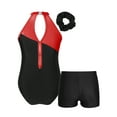 thumbnail image 2 of Sholeno Leotards for Girls Shiny Sleeveless Gymnastics Dance Leotard with Shorts Tracksuit Hairband Black&Red 16, 2 of 7